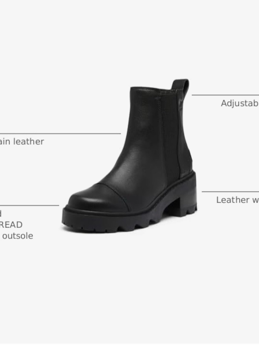 NWOT Sorel Black Leather Chelsea Lug Ankle Boots - Picture 4 of 8